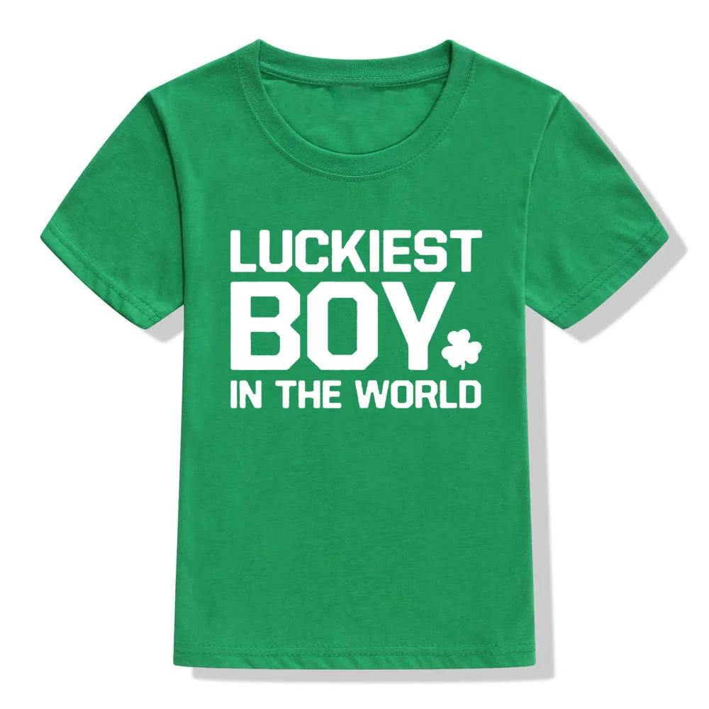 Happy St Patricks Day Kids Party Tshirt Luckiest Boys Girls Kids White T-shirt First St Patricks Outfit Clothes Fashion Tops Tee