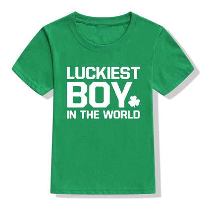 Happy St Patricks Day Kids Party Tshirt Luckiest Boys Girls Kids White T-shirt First St Patricks Outfit Clothes Fashion Tops Tee