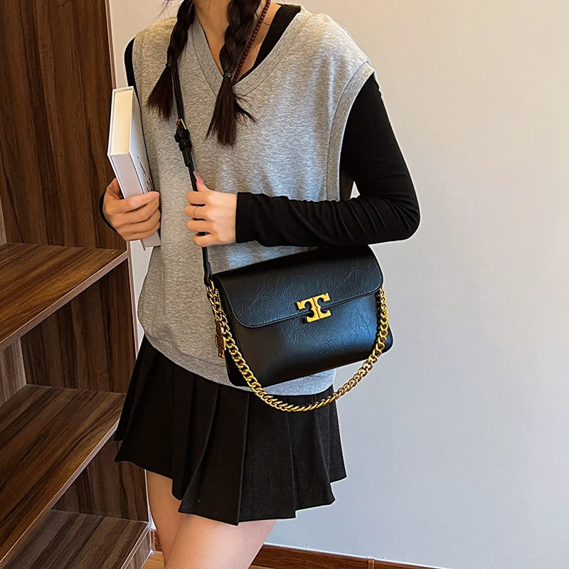 Leather Shoulder Bag Chain Crossbody Small Square Bag