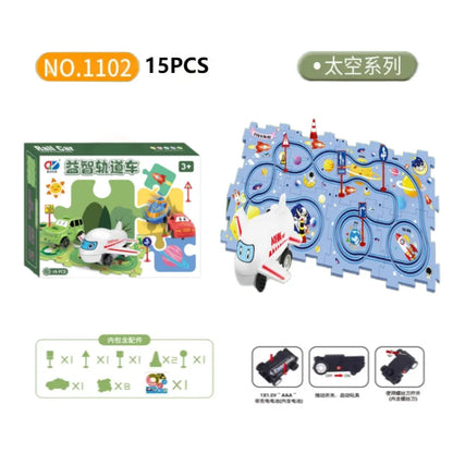 Kids puzzle rail car DIY assembly electric trolley automatic rail city scene building puzzle toys