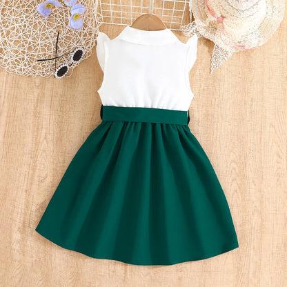 Dress For Kids 2-7 Years old Birthday Ruffled Embroidered Sleeveless Emerald Green Princess Dresses