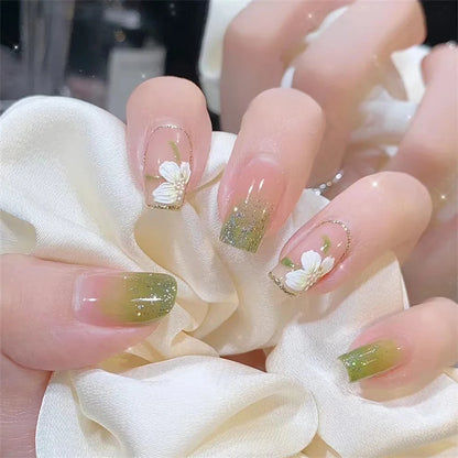 24Pcs New White Daisy Fake Nails Short Simple Detachable Wearable Armor Wearing Reusable False Nails Ballerina Press on Nail Set