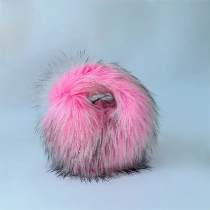 Fur bucket hat and bag set Women's warm plush autumn and winter hat Punk style imitation raccoon fur basin hat and handbag