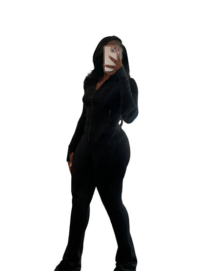 Women Clothes Two Piece Flared Pants Tracksuits Set