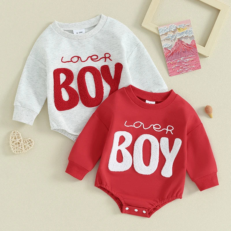 0-18M Baby Boys Sweatshirts Rompers Valentine's Day Sleeve Jumpsuit