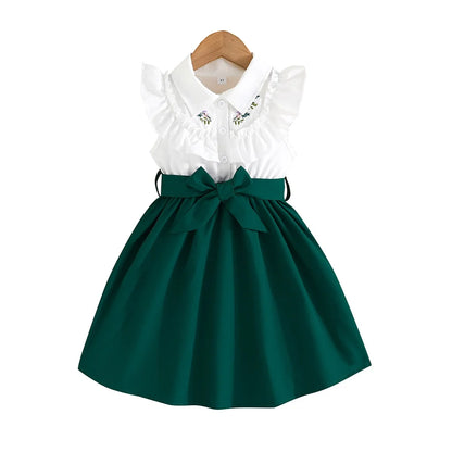 Dress For Kids 2-7 Years old Birthday Ruffled Embroidered Sleeveless Emerald Green Princess Dresses