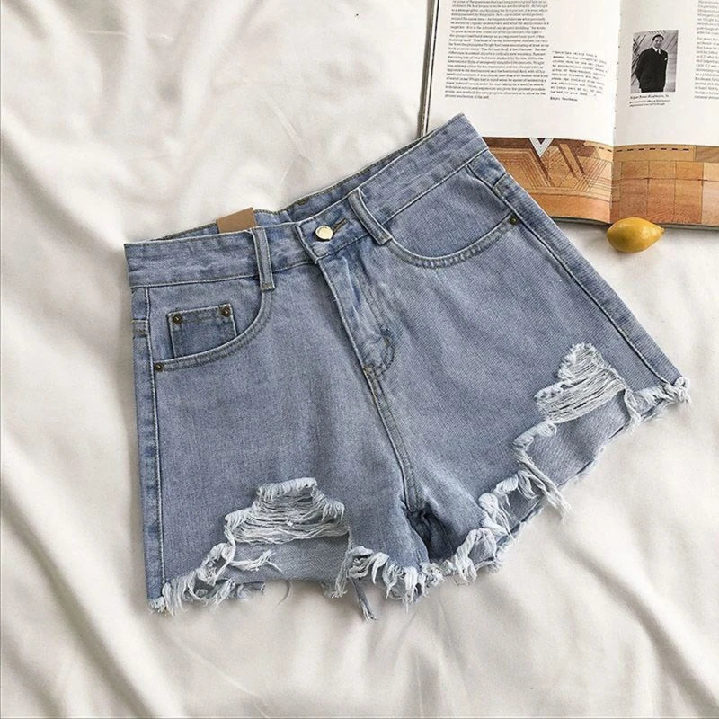 Denim Holes Shorts For Women  Fashion High WaistWide Leg Short Jeans