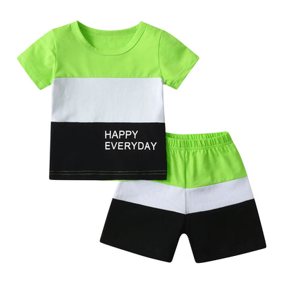1-5Years Cute Toddler Baby Boy Summer 2pcs Clothes Set New Printed Short Sleeve Patchwork T-shirt Top with Short Pants Outfits