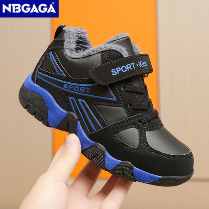 Winter Warm Kids Sneakers Non-Slip Sport Children's Boys Leather Casual Walking Shoes Outdoor Running Shoes Size 28-39