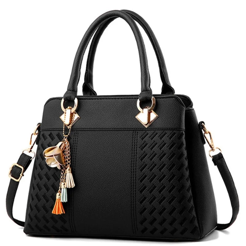 Women Handbags Tassel PU Leather Totes Bag Top-Handle Embroidery Crossbody Bag