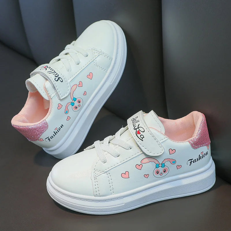 Girls' White Shoes Spring Children Anti-skid Leather Shoes Solid Soles Children's Shallow Mouth
