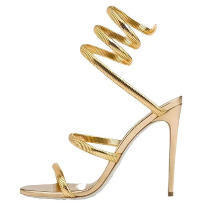 Gold Silver Thin High Heels Ankle Strap Women Sandals Sexy Narrow Band  Open Toe Stripper