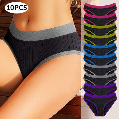 10pcs Women's Panties Seamless Panties Low Waist Seamless Panties Fashion Clash of Colors Comfortable Shape Black Panties
