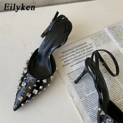 Newly Design Rivet Pointed Toe Women Pumps Sandals Sexy Buckle Strap Strippers Party High Heels