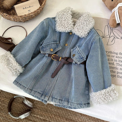 Winter Girls Jacket Kids Baby Girl Thicken Warm Fleece Velvet Coat Children Girl Denim Parkas Outerwear Jackets Clothes 2-8yrs