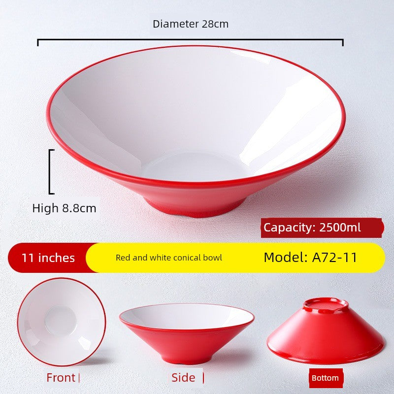 Melamine Rain-Hat Shaped Bowl Commercial Ramen Bowl River Snail Rice Noodle Bowl Noodle Restaurant Dedicated Noodles with Soy Sauce Wonton Pig's Knuckle Rice Spicy Hot Large Bowl