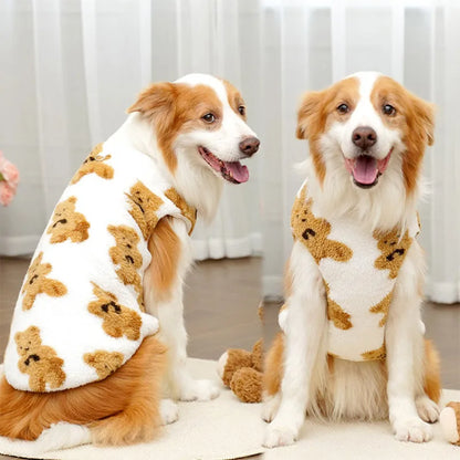 3XL-8XL Autumn/Winter Plush Cute Bear Pattern Large Dog Sweater Warm Wool Hoodie Coat Large Pet Vest Sweater Pet Clothing