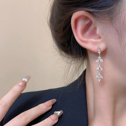 Fashion Trend Unique Design Elegant Delicate Luxurious Zirconia Leaf Tassel Earrings High Jewelry Wedding Party Gifts For Women