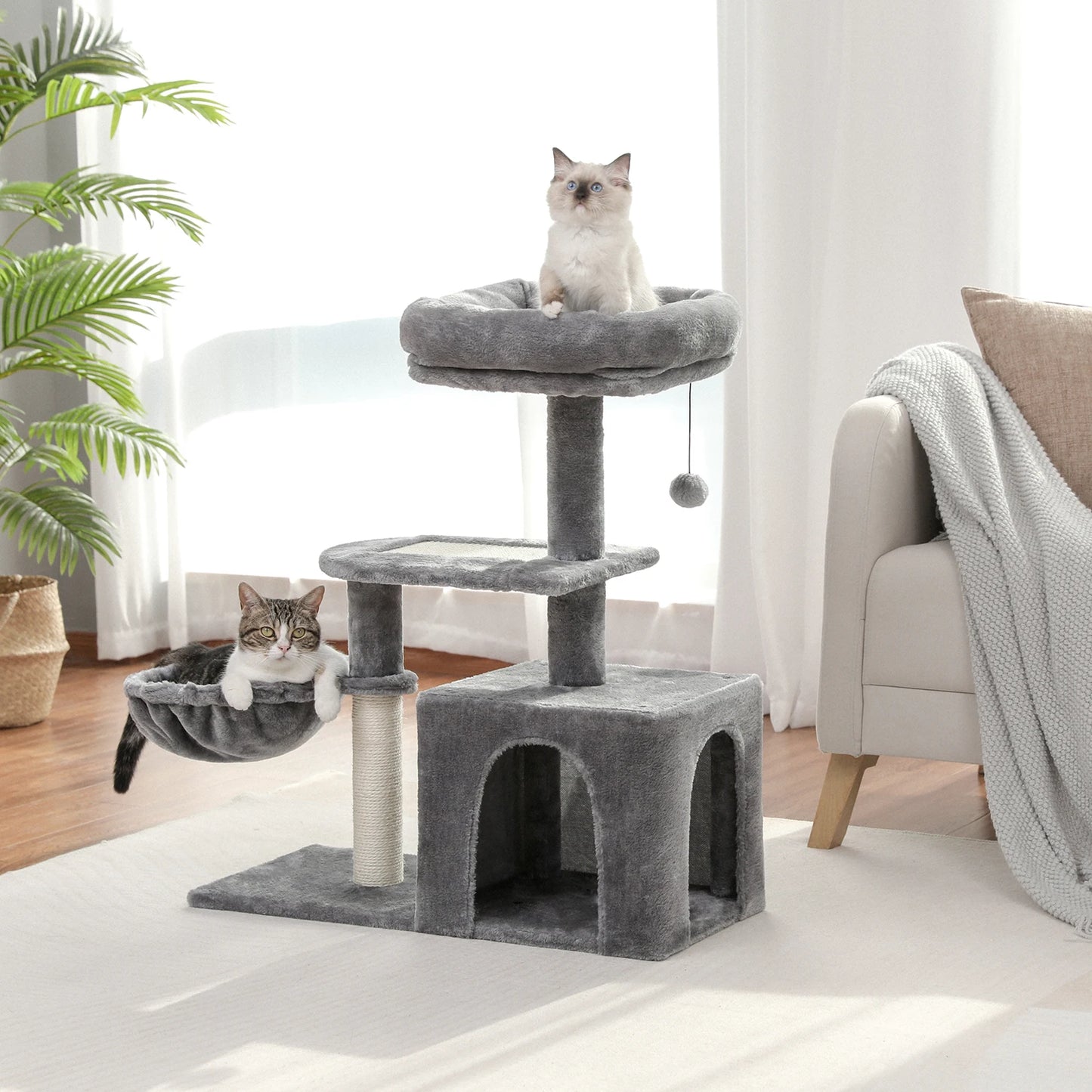 H80CM Small Cat Tree House Condo for Indoor Kitten Large Top Perch Natural Sisal Scratching Posts for Climbing Scratcher Board