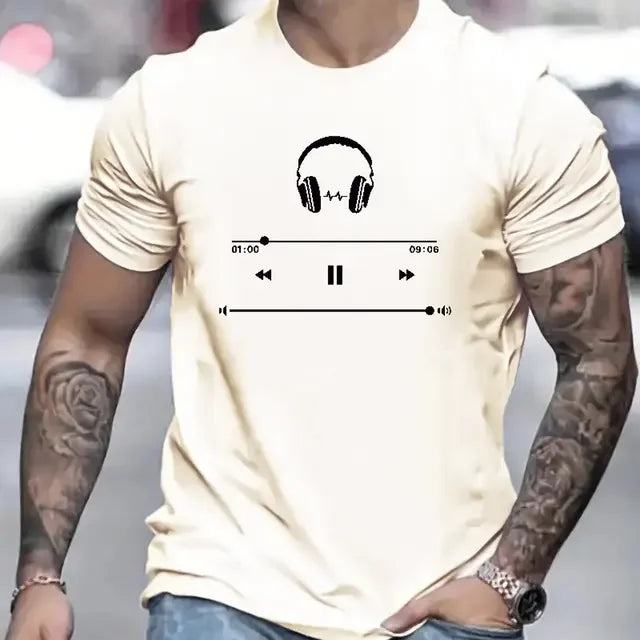Music Lovers 3d Pattern Printed Men's Cotton Medium Stretch T-Shirt Trend Personality Men's Summer Casual Loose Quality Clothing