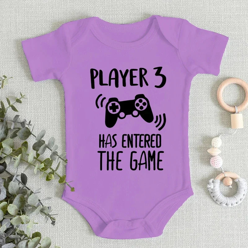 Cute Baby Onesies "Player 3 Has Entered The Game" Funny Jumpsuits Newborn Bodysuits Cotton Casual Boys Girls Clothes Jumpsuits