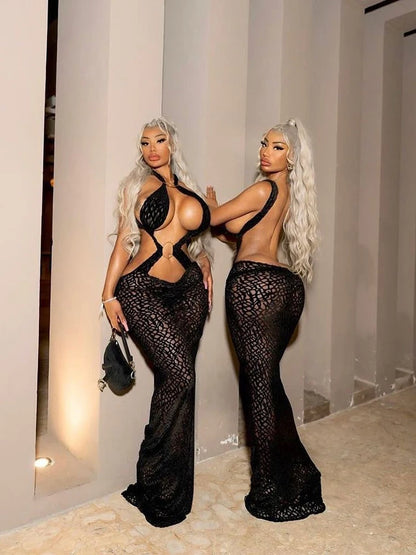 Weird Puss Sexy See Through Hollow Cross Backless Dress