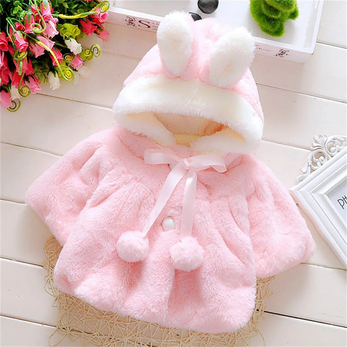 Children's new cape girls autumn and winter wool sweater shawl baby ear fleece jacket cape