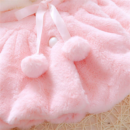 Children's new cape girls autumn and winter wool sweater shawl baby ear fleece jacket cape