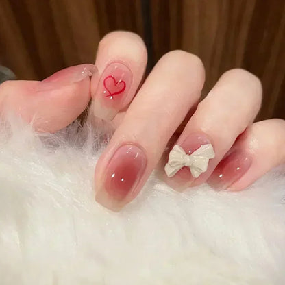 24pcs Detachable Short Press on Nails Y2k rhinestone False Nails with Glue Ballet Sweet Cool Girls Artificial False Nails Tips
