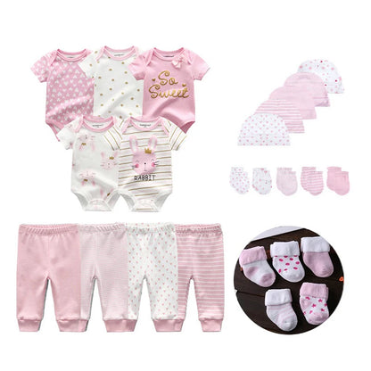 24Pieces Newborn Baby Rompers+Pants+Mittens+Hats+Socks Set 100%cotton Print Unisex Baby Girl Boy Clothes Sets