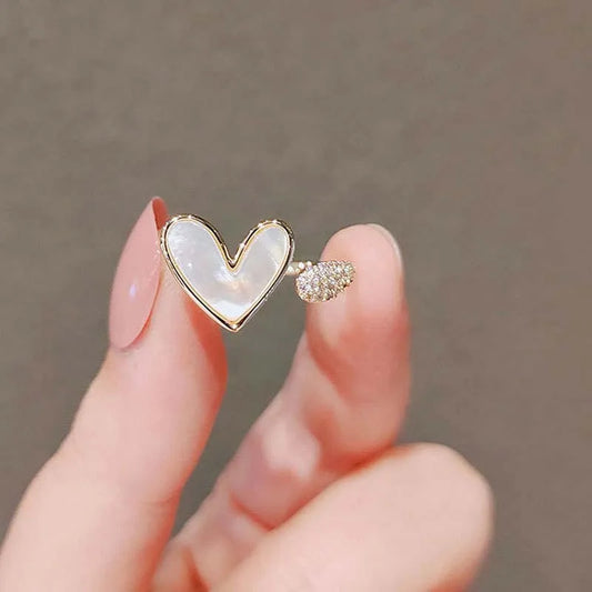 GUFTM Fashion Cute Shell Heart Rings for Women Girls Elegant Temperamental Gold Color Zircon Open Adjustable Ring