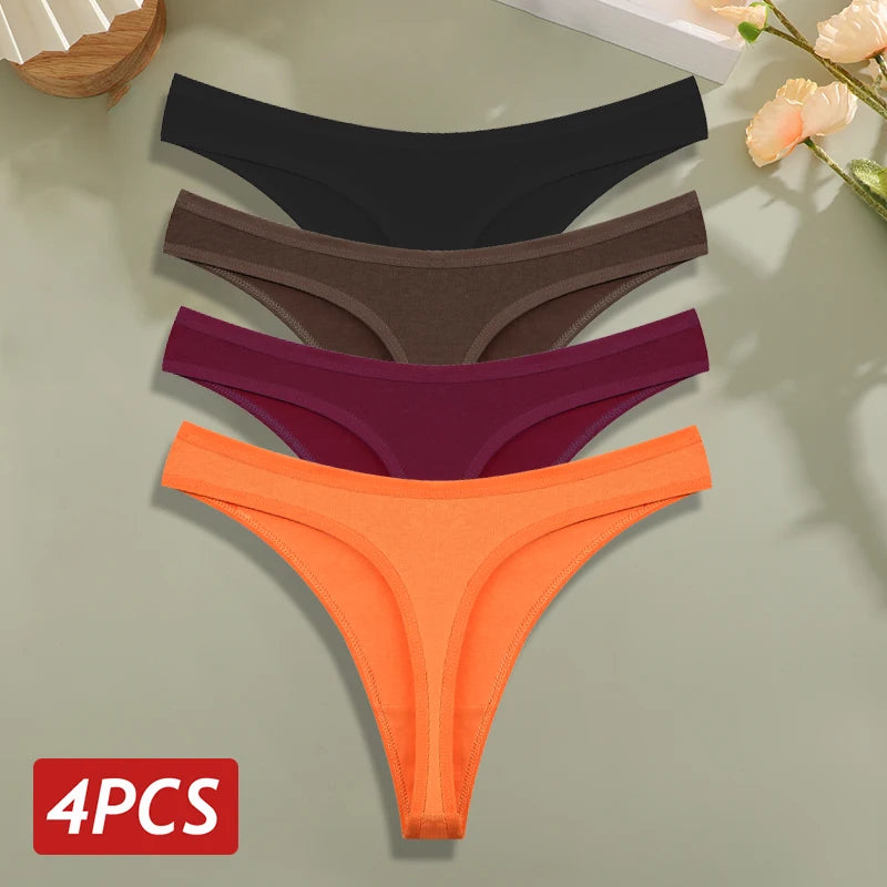 4PCS/Set Cotton Panties for Women Sexy Low Rise G-String Thongs Ultra-thi Seamless Panties Female No Trace Soft Basic Underwear