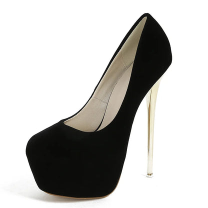 Aneikeh 2025 Fashion Sexy Platform Round Head Thin Heels Pumps Women's Flock Super High Heels Shoes