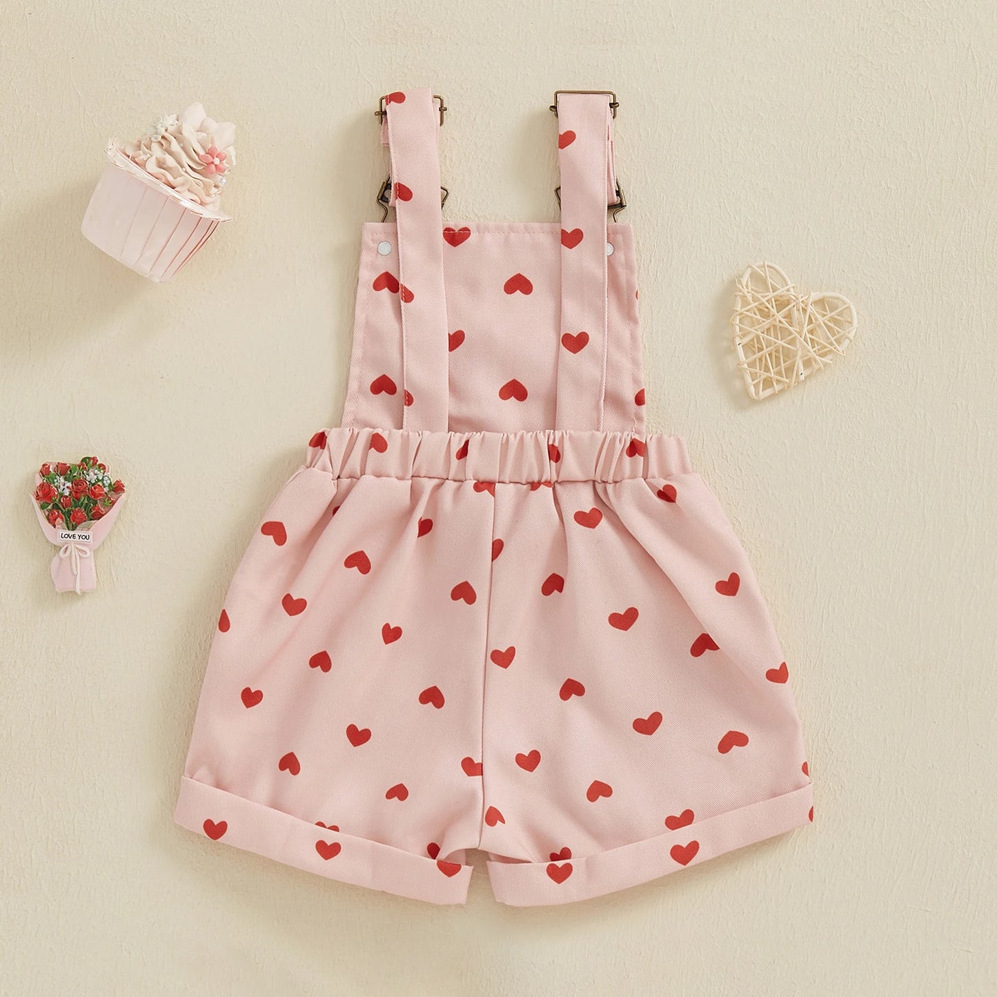 Sweet Kids Girls Suspender Jumpsuit Romper Princess Heart Print Letter Embroidery Toddler Overalls Shorts Playsuits