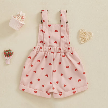 Sweet Kids Girls Suspender Jumpsuit Romper Princess Heart Print Letter Embroidery Toddler Overalls Shorts Playsuits