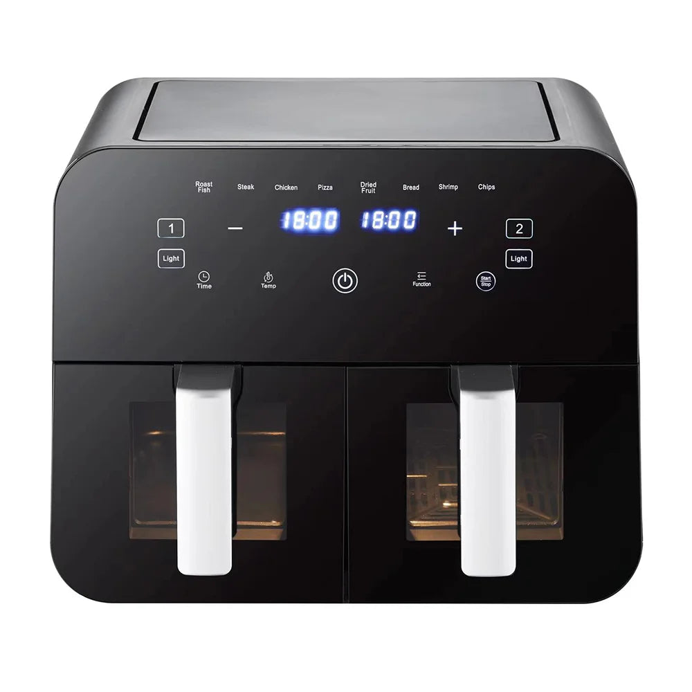 2400W 9L Hot Air Fryer Double Chamber -2 Independent 4.5L Drawers air fryer Automatic Programmes with LED Touch Screen