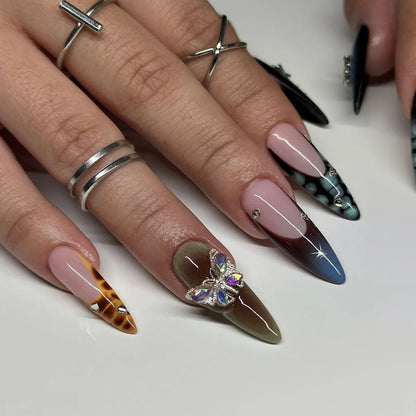 Ramadan Style False Nails with Gold Moon Star Design Almond Red French