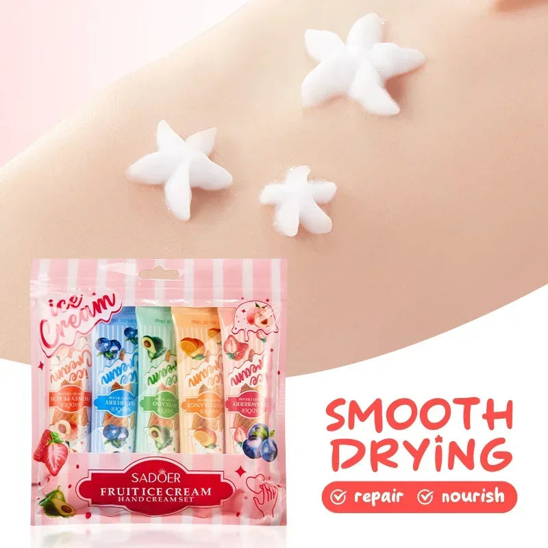 5pcs/set SADOER Fruit Ice Cream Hand Cream Moisturizing Nourishing Brightening Hydrating Hand Creams