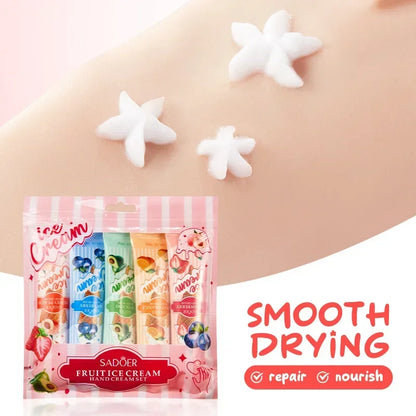 5pcs/set SADOER Fruit Ice Cream Hand Cream Moisturizing Nourishing Brightening Hydrating Hand Creams