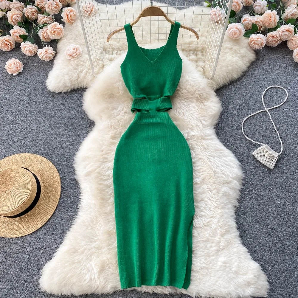 Sexy Cut Out Waist Package Hips Split Bodycon Dress