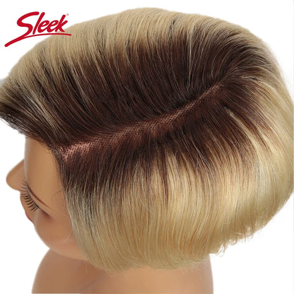 Sleek Blond 613 Short Pixie Cut Bob Wigs C Lace Front Part Human Hair Wigs Nature Grey Wigs Brazilian Straight Remy Hair Wig