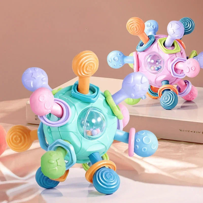 Baby Toys 0 1 2 Months Rotating Rattle Ball Grasping Activity Baby Development Toy Silicone Rattles Baby Sensory Toys for Babies
