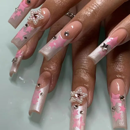 24pcs Artifical Bails With Glue Fake Nail Tips With Design Detachable Press On Nails Long Fake Nail Finished Nail Piece Sticker