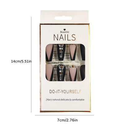 24pcs Nude French Fake Nails Need Adhesive Glue Glitter Press On Nails Wearable Nail Art Decoration Full Finished False Nail