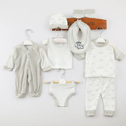 New In Spring Summer Newborn Girl Boy Clothes 0 To 3 Months Cartoon Cute Print Soft Tops Jumpsuit Baby Items 8Piece Sets BC300