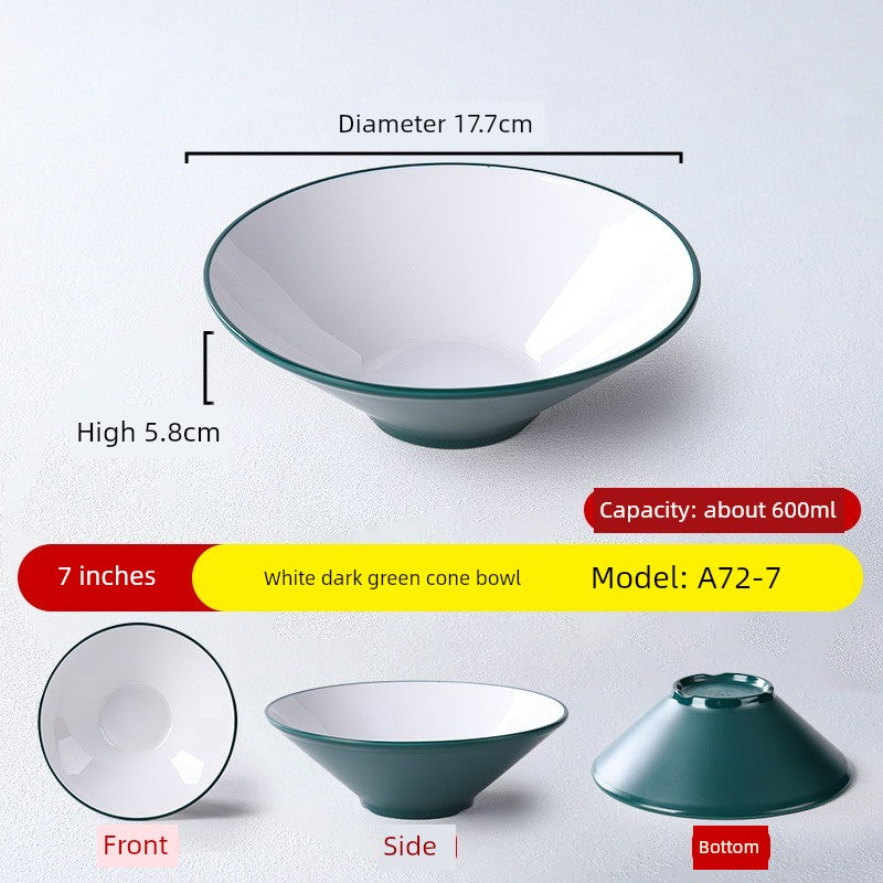 Melamine Rain-Hat Shaped Bowl Commercial Ramen Bowl River Snail Rice Noodle Bowl Noodle Restaurant Dedicated Noodles with Soy Sauce Wonton Pig's Knuckle Rice Spicy Hot Large Bowl
