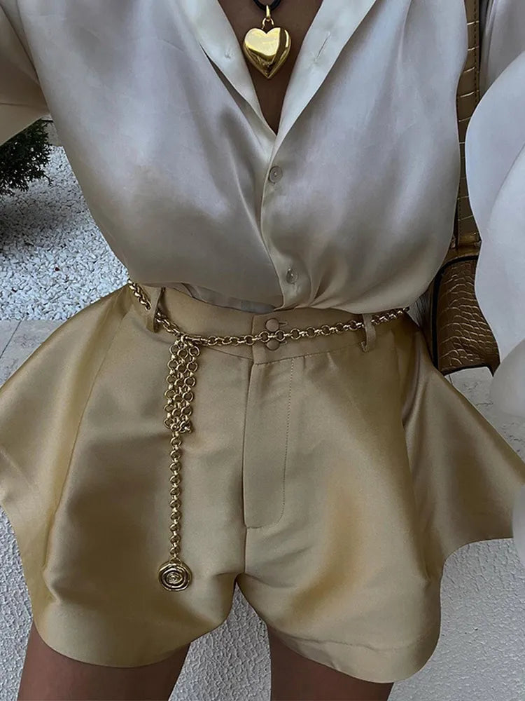 Fashion Dopamine High Waist Shorts Spring New Street Solid Wide Leg Shorts Female Chic Y2K A Line Beach Trousers