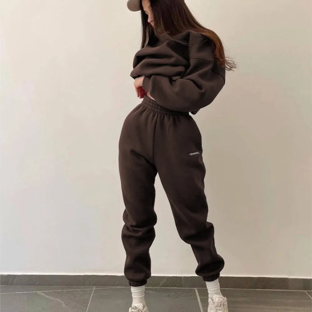 Autumn And Winter New Casual Sports Women's Suit Fashion Solid Color Simple Warm Pants Hoodie Female 2 Piece