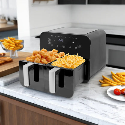 2400W 9L Hot Air Fryer Double Chamber -2 Independent 4.5L Drawers air fryer Automatic Programmes with LED Touch Screen