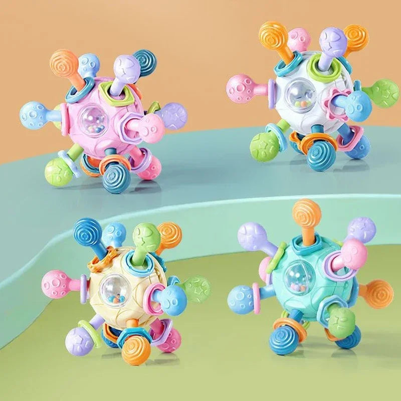 Baby Toys 0 1 2 Months Rotating Rattle Ball Grasping Activity Baby Development Toy Silicone Rattles Baby Sensory Toys for Babies